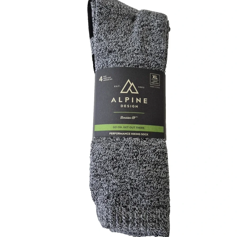 Alpine Design Hiking Socks Mens XL Crew Cushioned 4 Pack Performance Outdoor